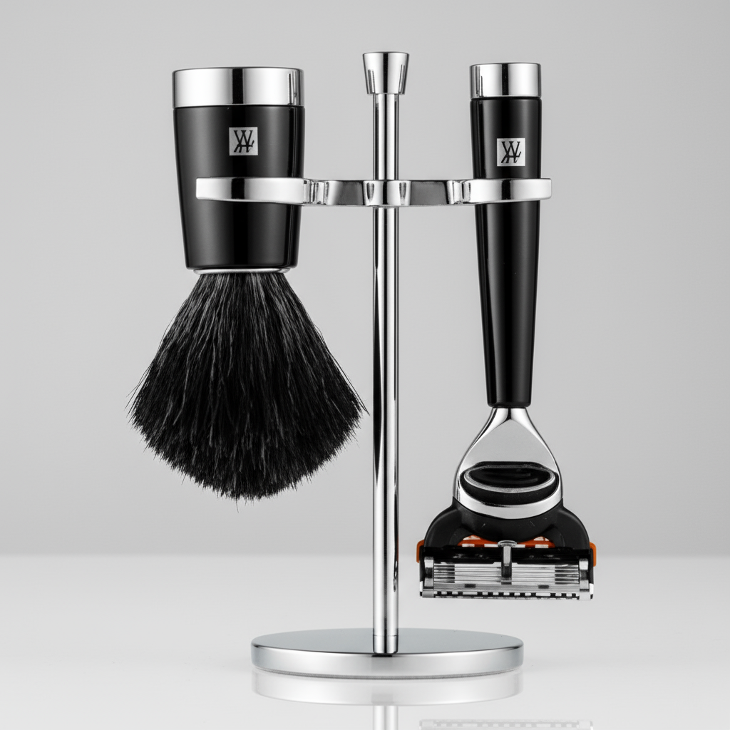 Deluxe Shaving Essentials – Razor & Brush with Stand